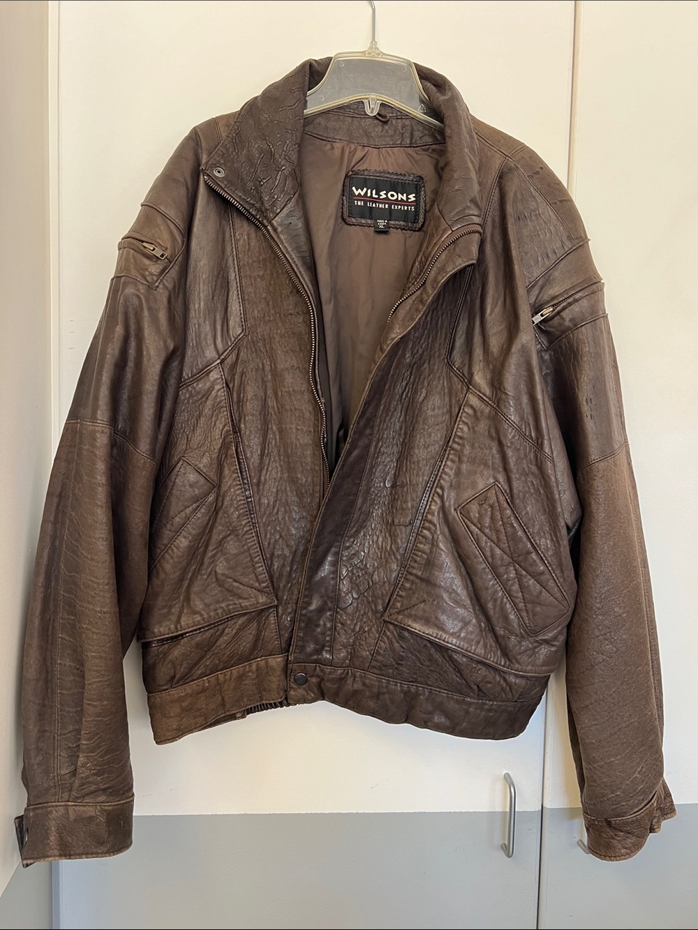 Wilsons Brown Leather Bomber Jacket for Men Distressed Vintage Smooth Buttery XL
